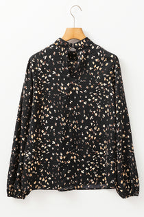 Printed Mock Neck Blouse with Balloon Sleeves