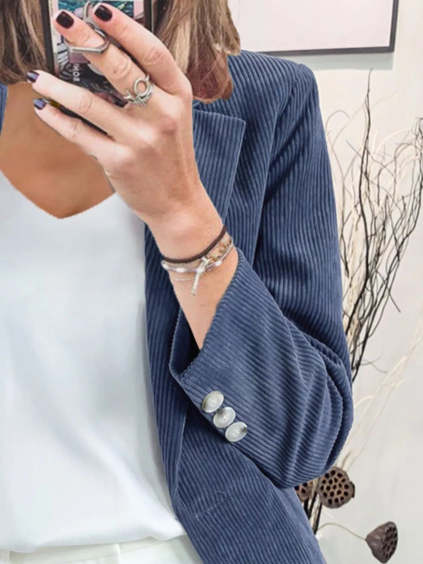Corduroy Lapel Collar Casual Blazer Secondary image