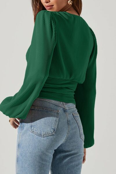 Drawstring V-Neck Long Sleeve Blouse Secondary image
