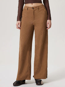 Wide Leg Pants with Pockets and Button Detail