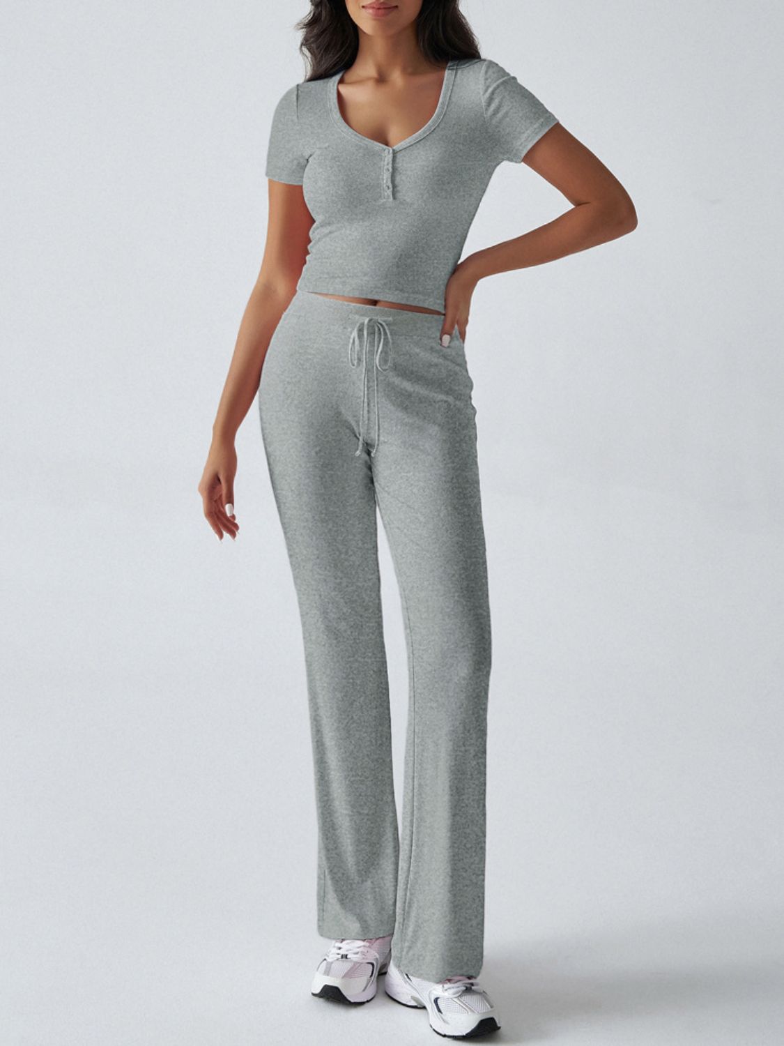 Short Sleeve Top and Drawstring Pants Set