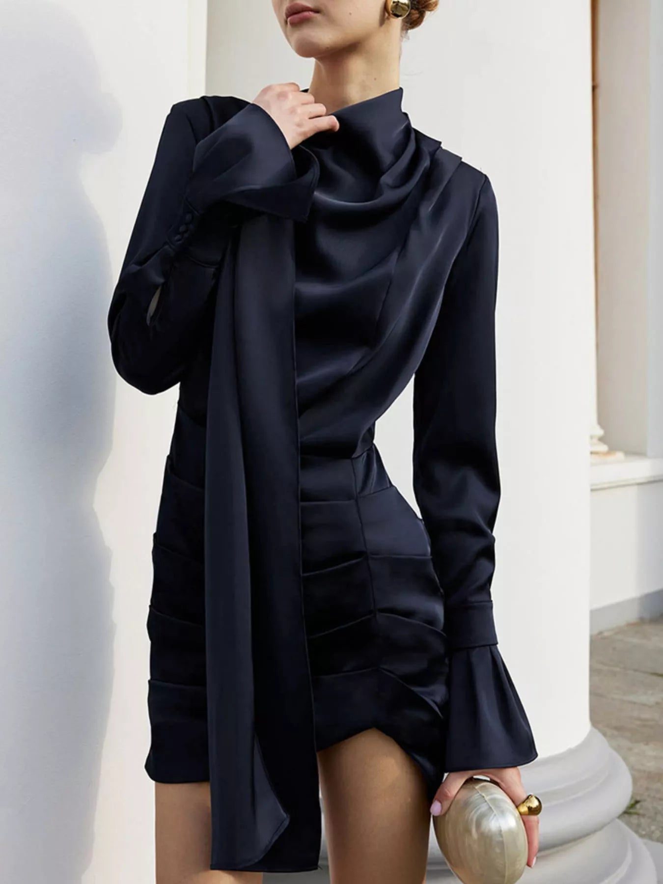 Mock Neck Flounce Sleeve Dress Secondary image