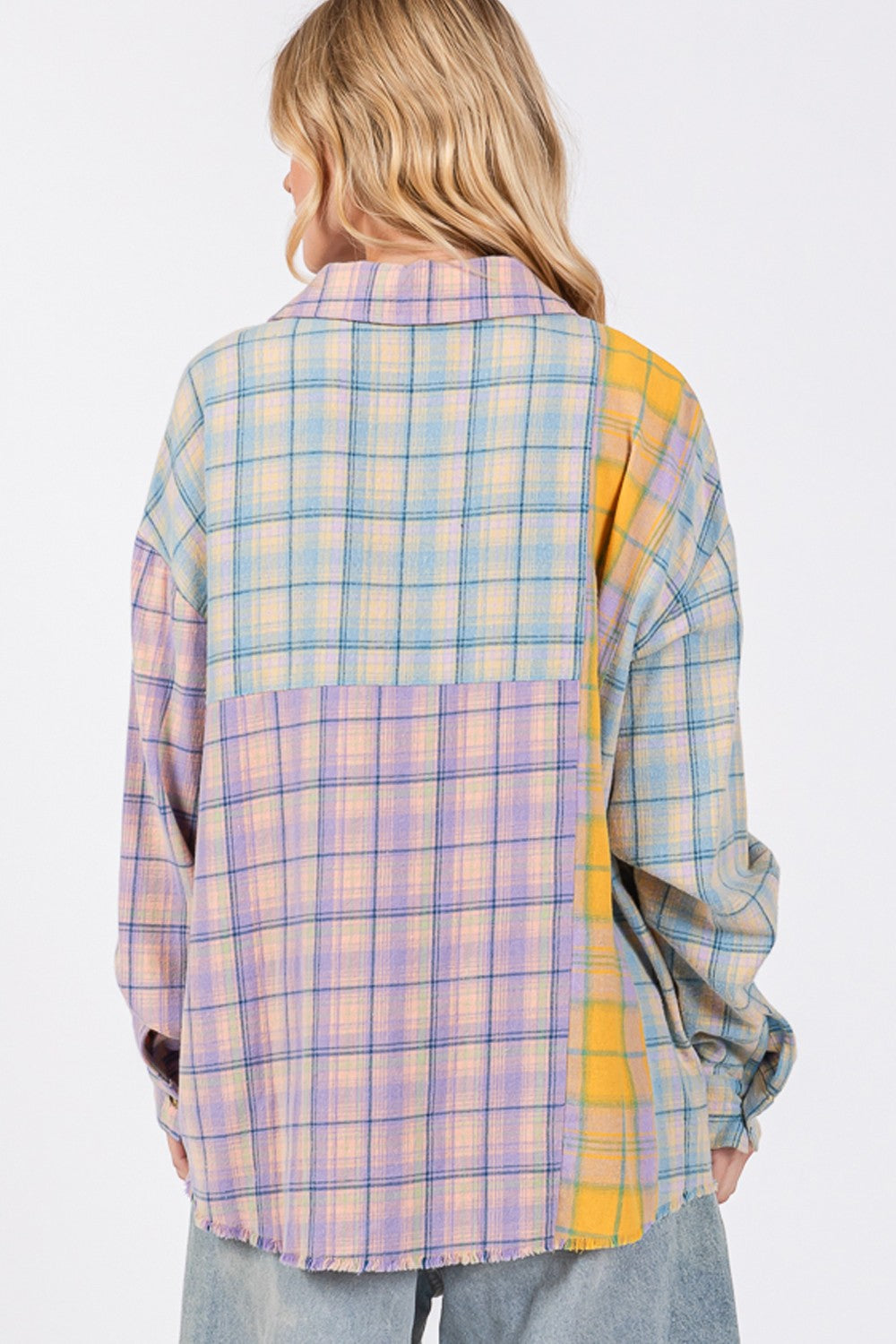 Button Up Raw Hem  Plaid Flannel Shirt Secondary image