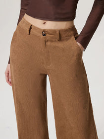 Wide Leg Pants with Pockets and Button Detail