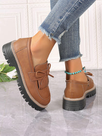 Leather Bow Platform Loafers