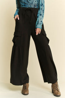 Drawstring Ruched Detail Wide Leg Pants