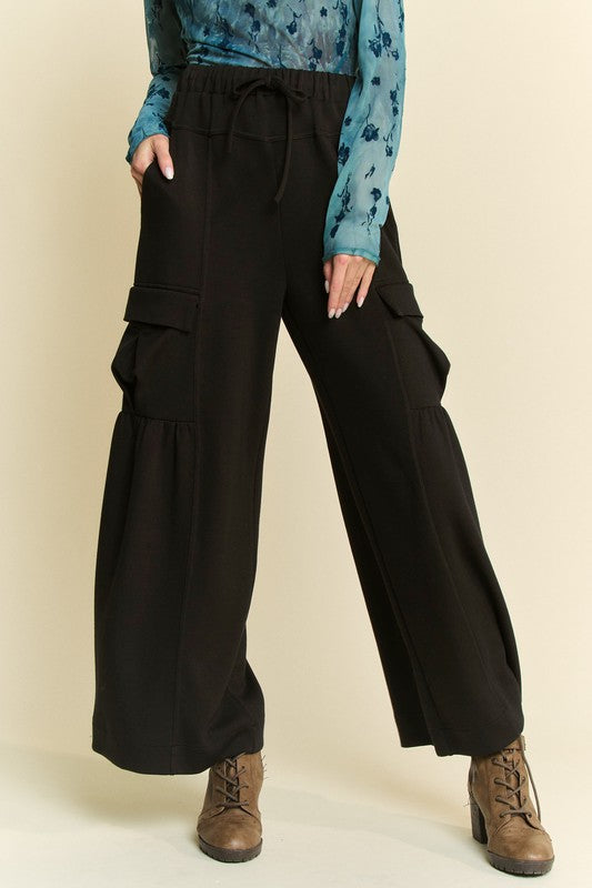 Drawstring Ruched Detail Wide Leg Pants