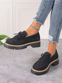 Leather Bow Platform Loafers