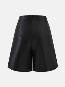 High-Rise Vegan Leather Shorts with Pockets