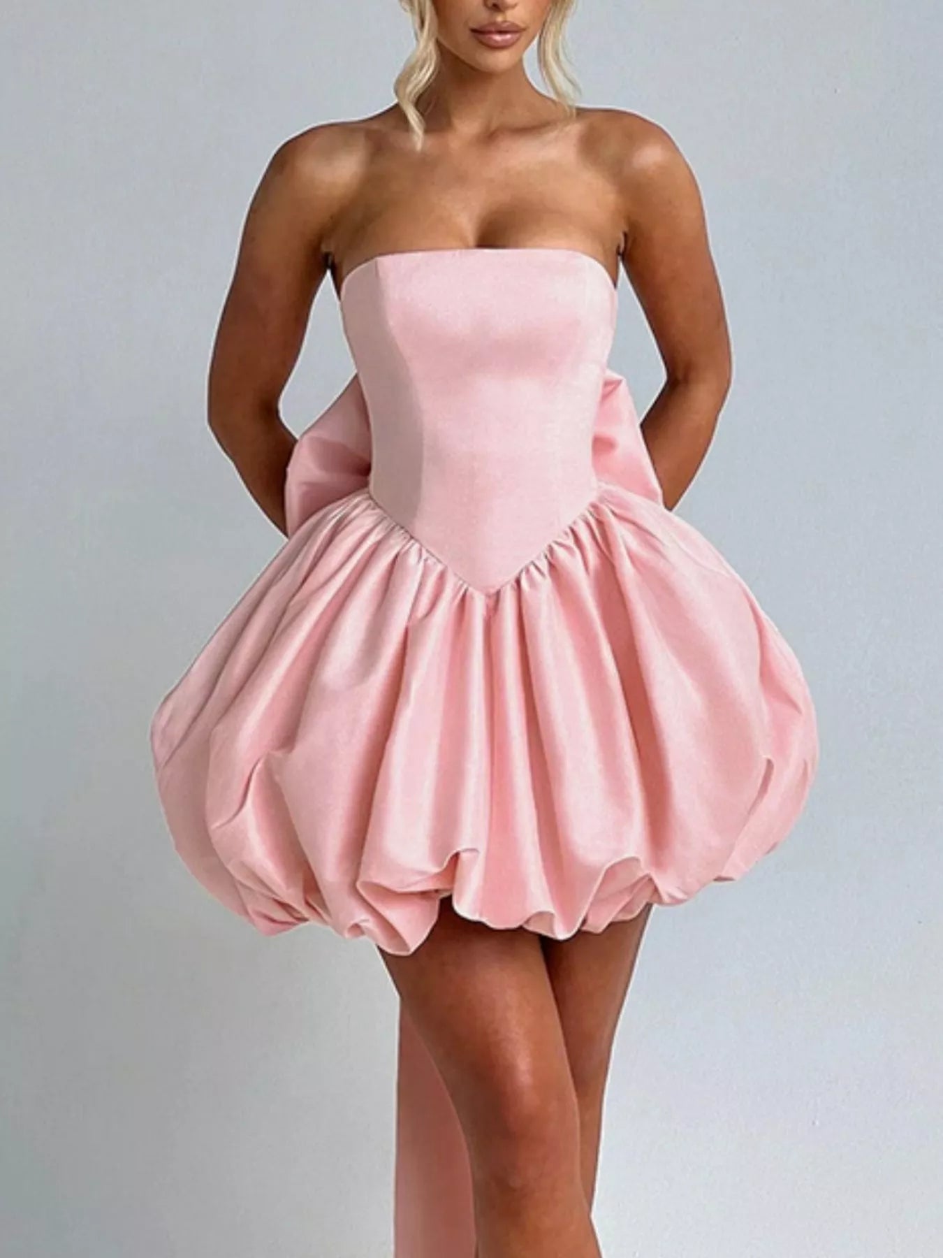 Strapless Bowknot Bubble Hem Mini Dress Secondary image
