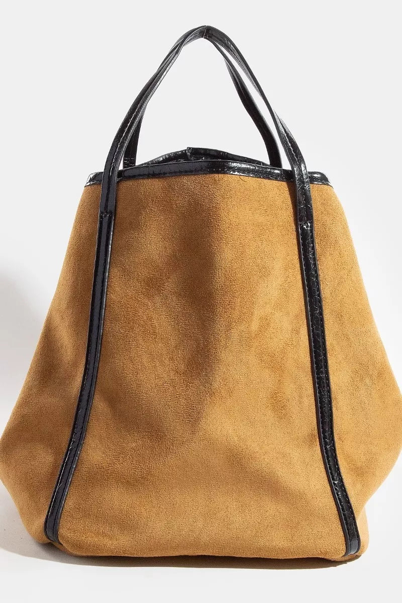 Suede Tote Faux Leather Trim Shoulder Strap Secondary image