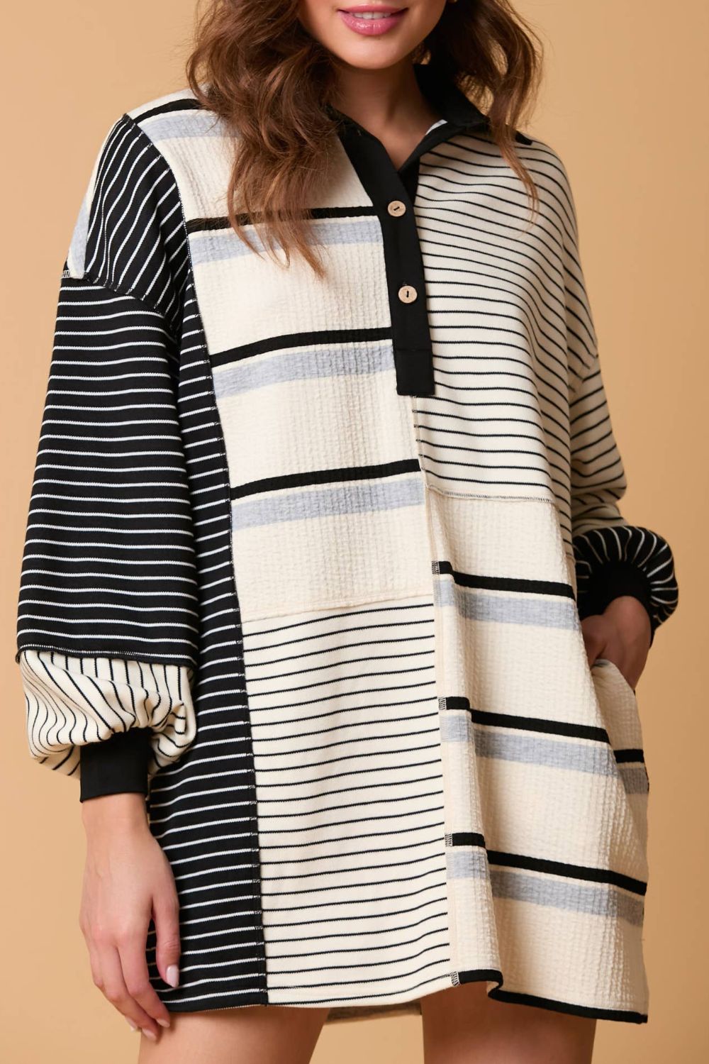 Striped Patchwork Long Sleeve Mini Dress Main image