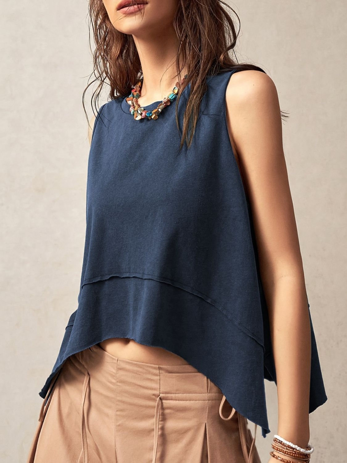 Exposed Seam Tank Top with Side Slit