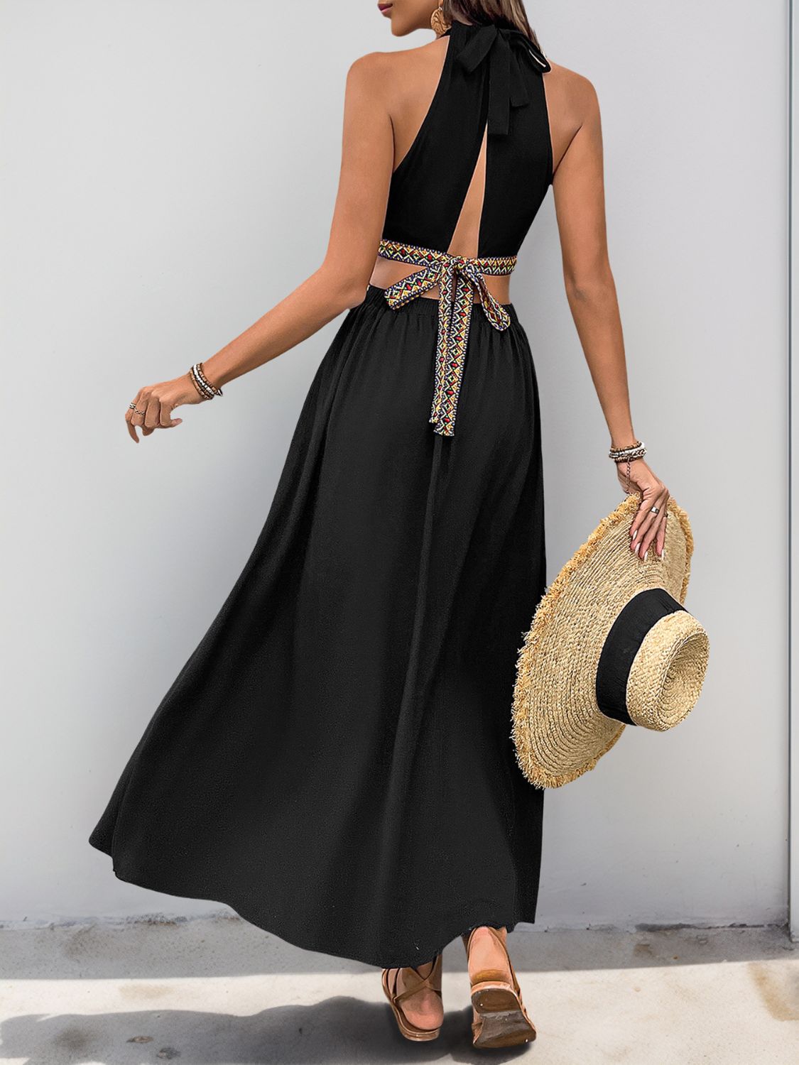 Cutout Grecian Neck Tied Back Dress Secondary image
