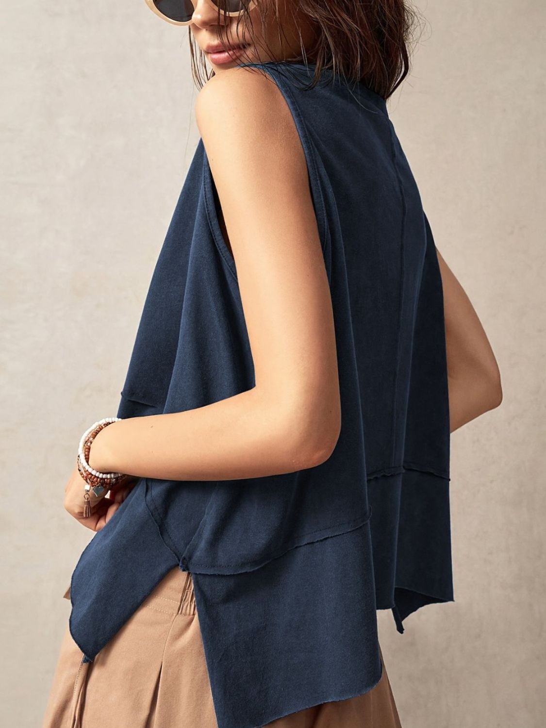 Exposed Seam Tank Top with Side Slit
