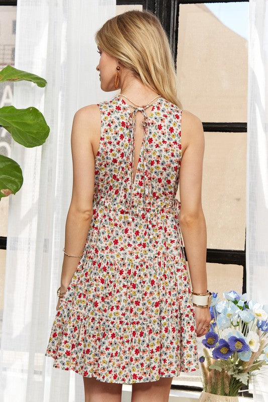 Lace Detail V-Neck Sleeveless Mini Dress