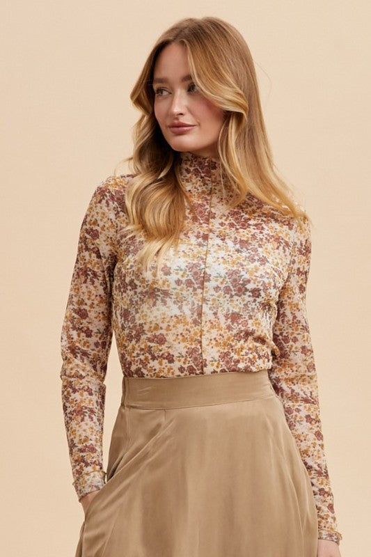 Floral Lettuce Hem Sheer Mesh Top Secondary image